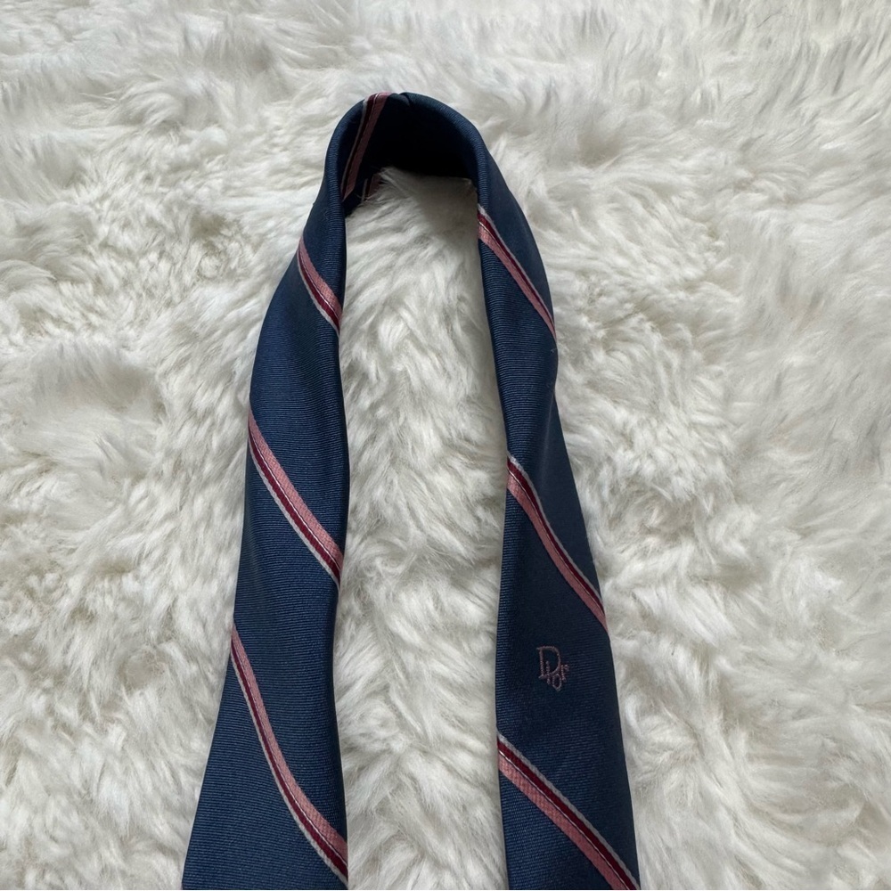 Christian Dior Navy and Light Pink Striped Tie - Picture 5 of 10